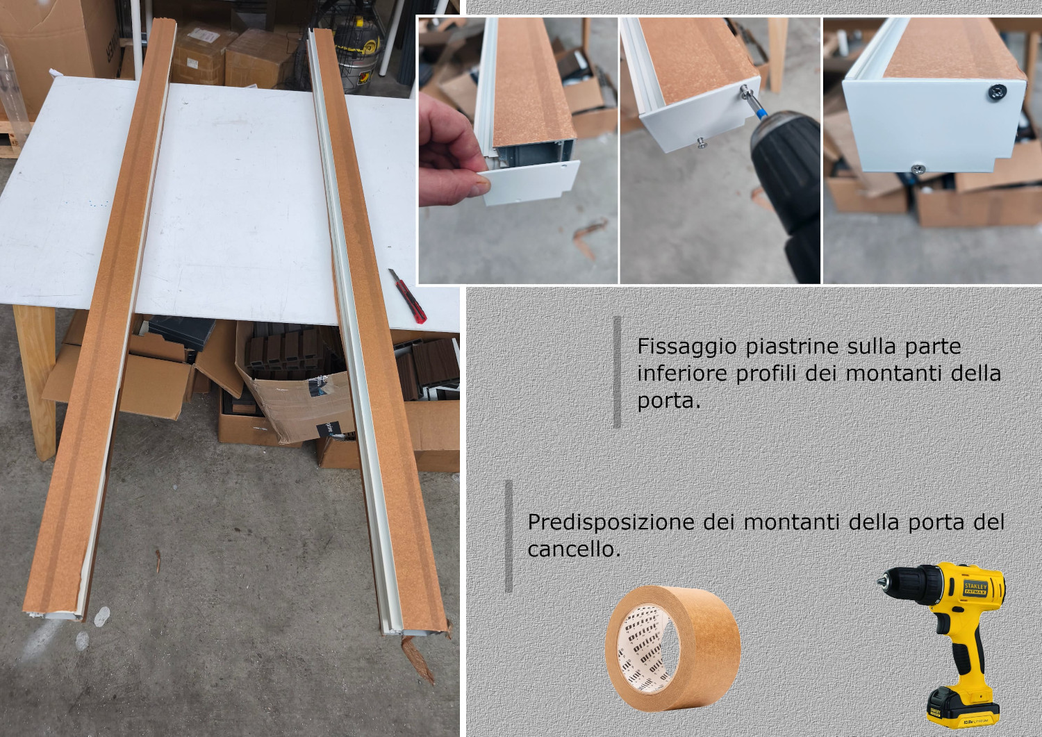 preparazione montanti cancello alluminio